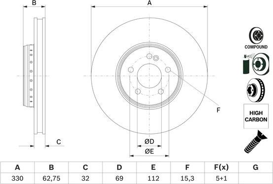 BOSCH 0986479G43 - Bremžu diski