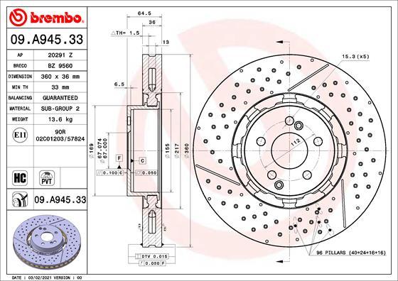 Brembo 09.A945.33 - Bremžu