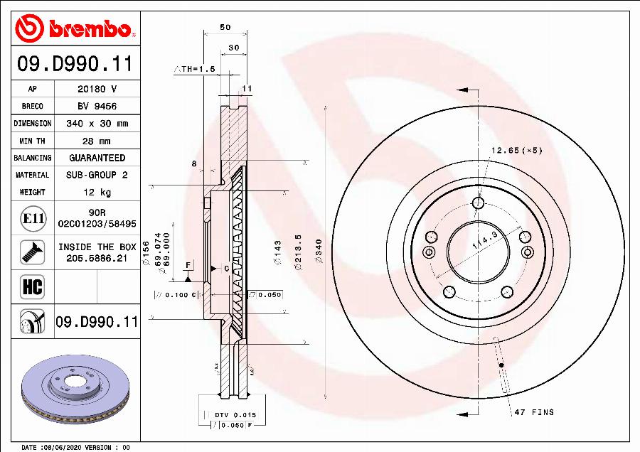 Brembo 09.D990.11 - Bremžu