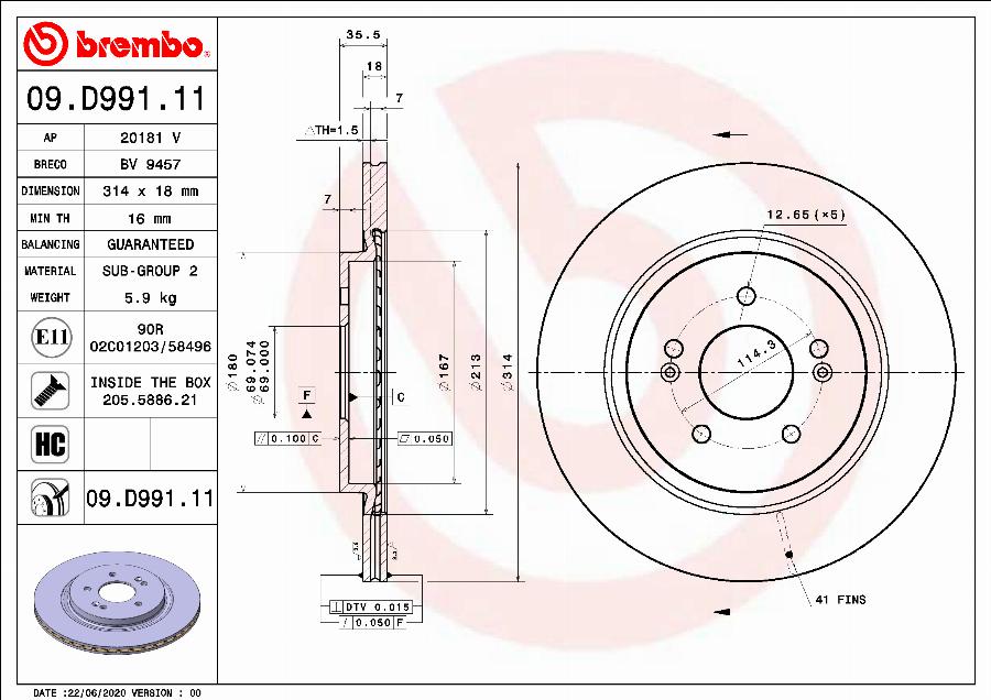 Brembo 09.D991.11 - Bremžu
