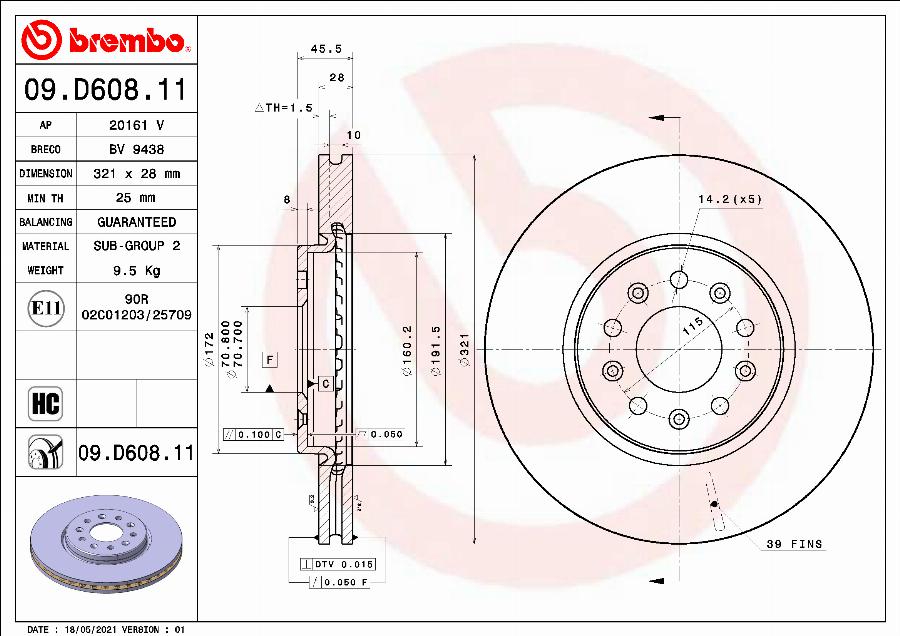 Brembo 09.D608.11 - Bremžu